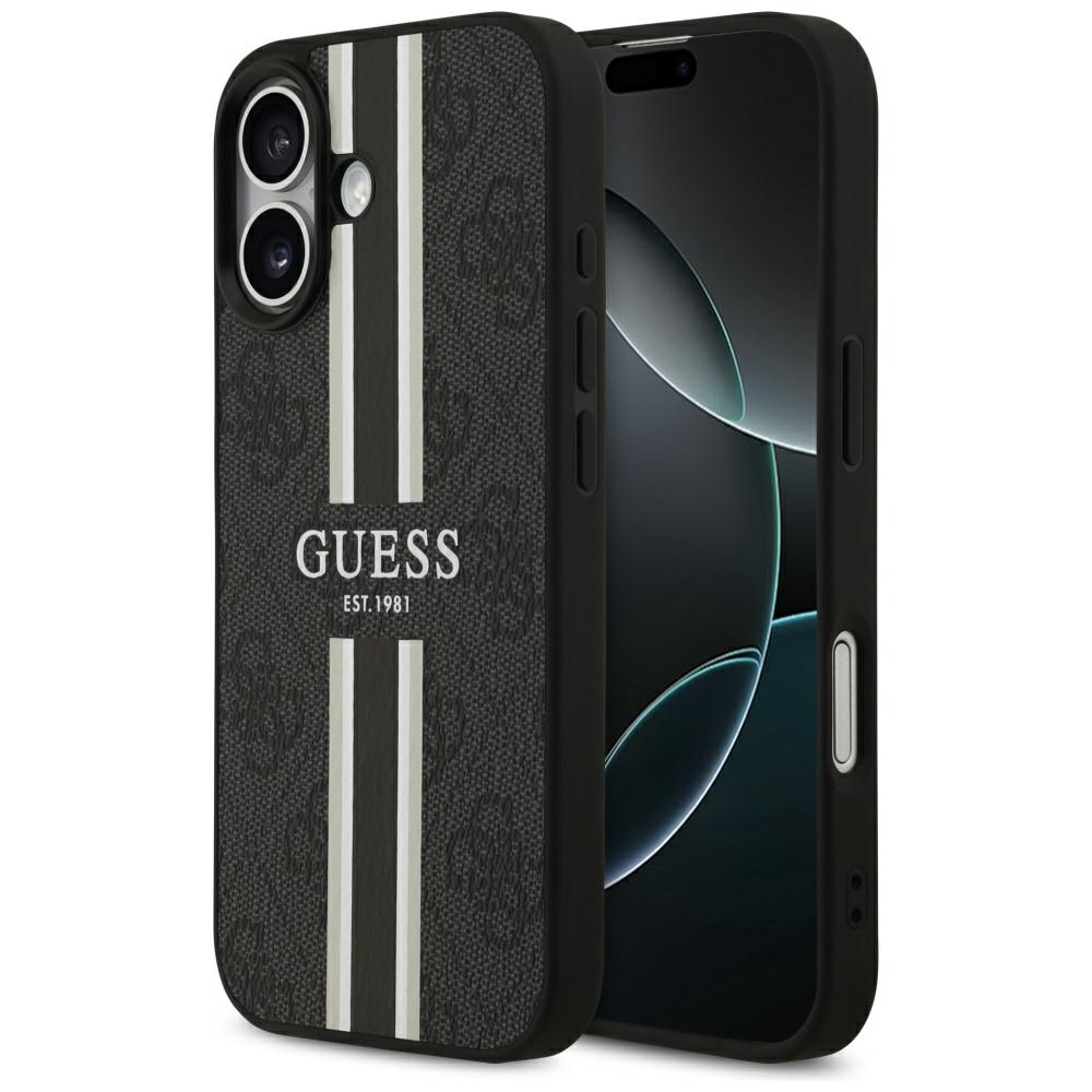 Калъф за iPhone 17 - Guess Hardcase 4G Printed Stripes MagSafe (GUHMP17SP4RPSK) - Черен