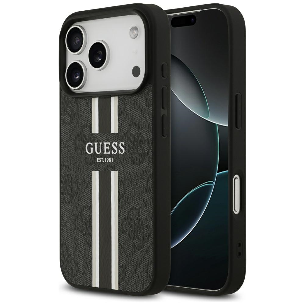 Калъф за iPhone 17 Pro - Guess Hardcase 4G Printed Stripes MagSafe (GUHMP17LP4RPSK) - Черен