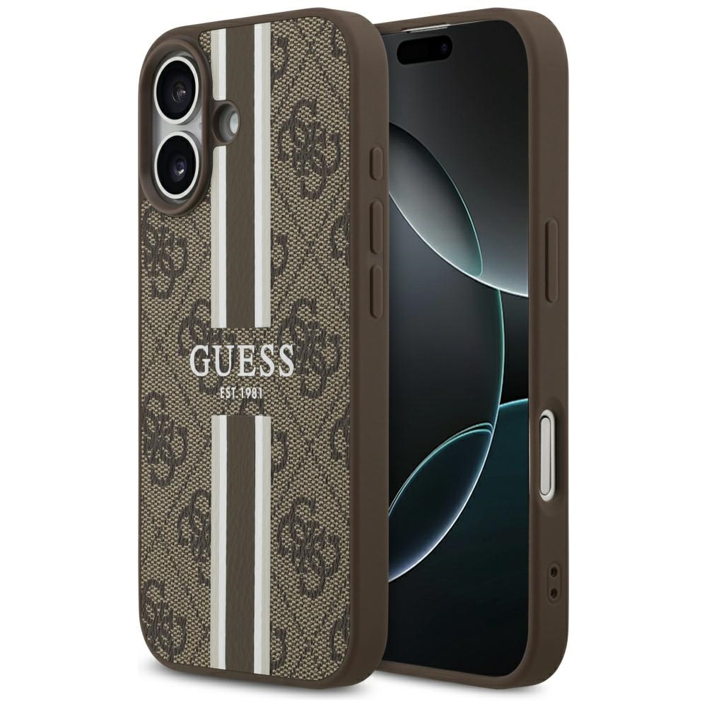 Калъф за iPhone 17 - Guess Hardcase 4G Printed Stripes MagSafe (GUHMP17SP4RPSW) - Кафяв