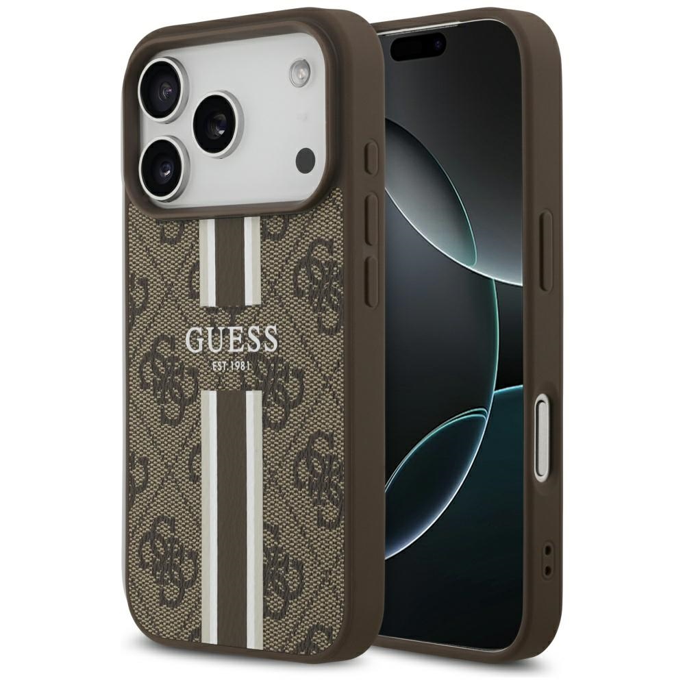 Калъф за iPhone 17 Pro - Guess Hardcase 4G Printed Stripes MagSafe (GUHMP17LP4RPSW) - Кафяв