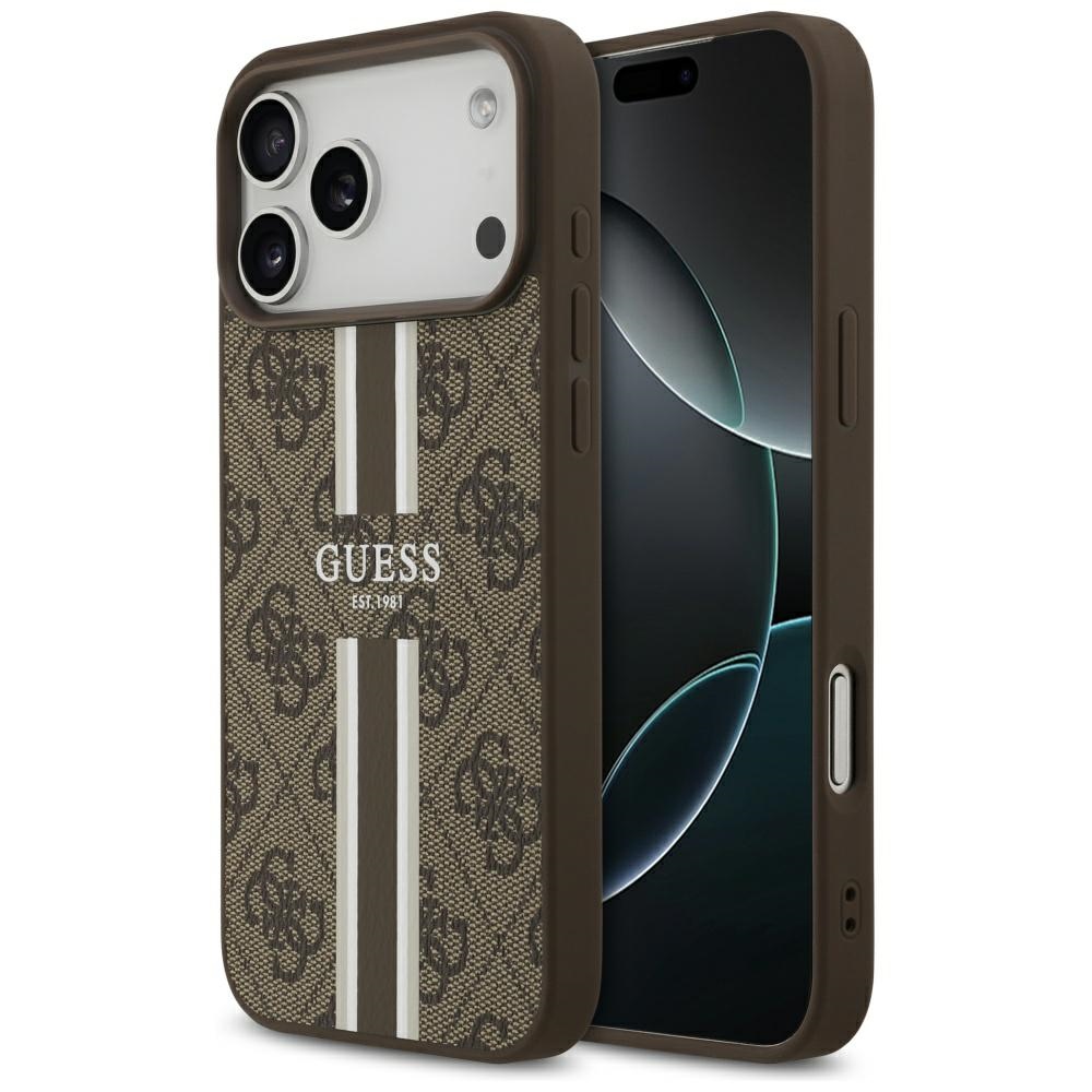 Калъф за iPhone 17 Pro Max - Guess Hardcase 4G Printed Stripes MagSafe (GUHMP17XP4RPSW) - Кафяв