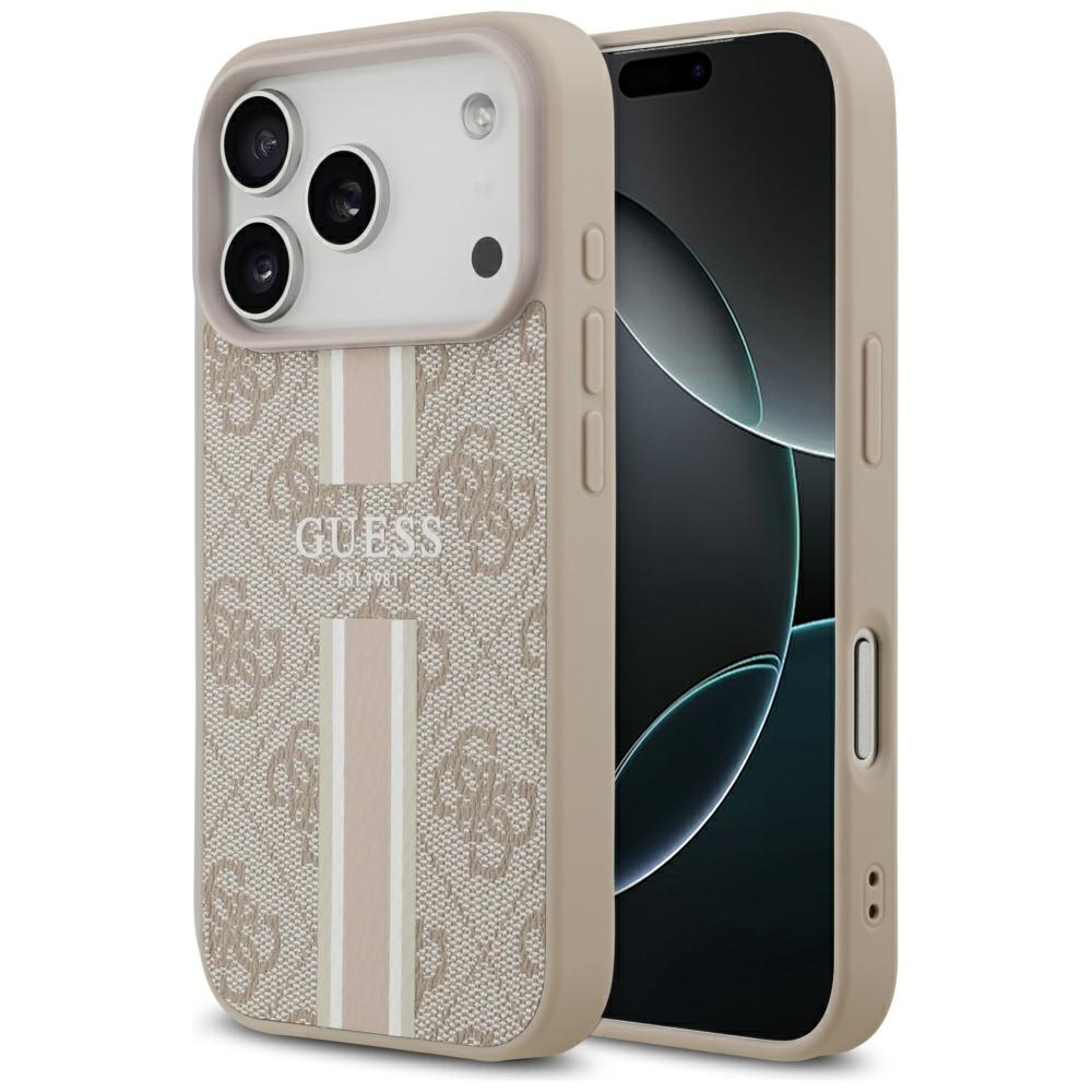 Калъф за iPhone 17 Pro - Guess Hardcase 4G Printed Stripes MagSafe (GUHMP17LP4RPSP) - Розов