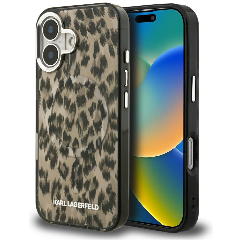 Калъф за iPhone 16 - Karl Lagerfeld IML IML Leopard Pattern MagSafe (KLHMP16SHDLEOICW) - Кафяв