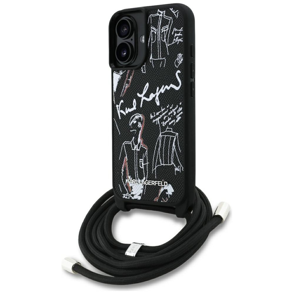 Калъф за iPhone 16 - Karl Lagerfeld Saffiano MagSafe MagSafe Crossbody (KLHCP16SPGGRMPCK) - Черен