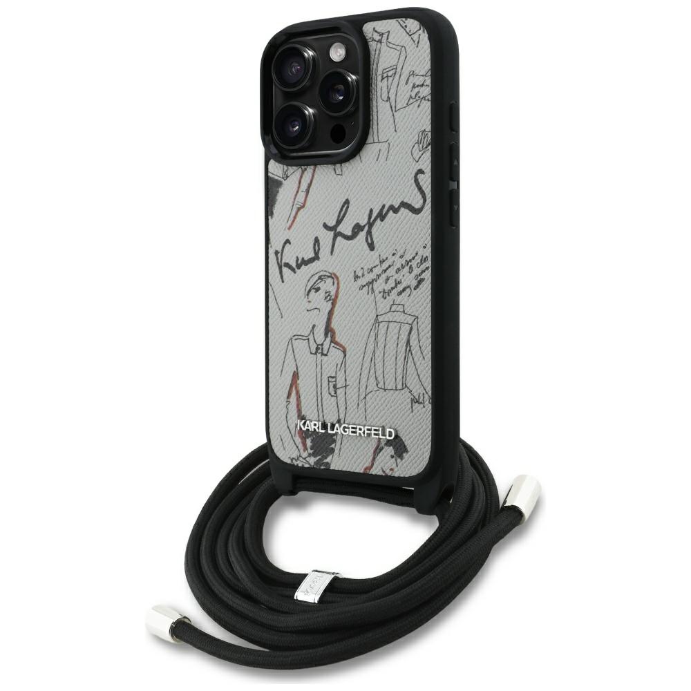 Калъф за iPhone 16 Pro Max - Karl Lagerfeld Saffiano MagSafe MagSafe Crossbody (KLHCHCP16XPGGRMPCG) - Сив