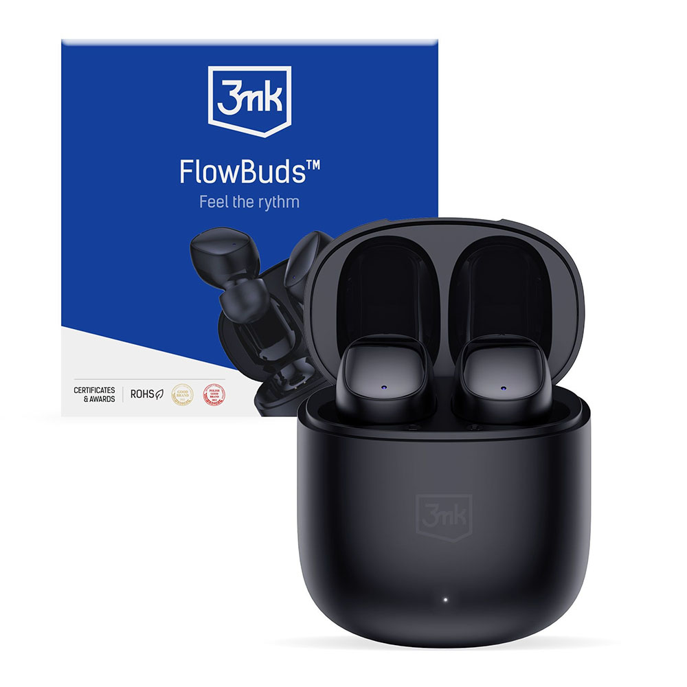 Безжични слушалки, BT5.3, Hi-Fi звук, пасивно шумопотискане, сензорно управление - 3mk FlowBuds - черни