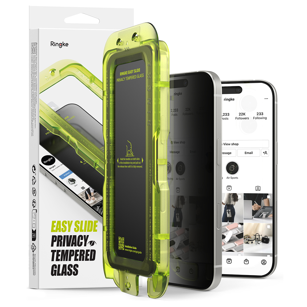 Калъф за iPhone 17 Pro (комплект от 2) - Ringke Easy Slide Privacy Tempered Glass - Черен