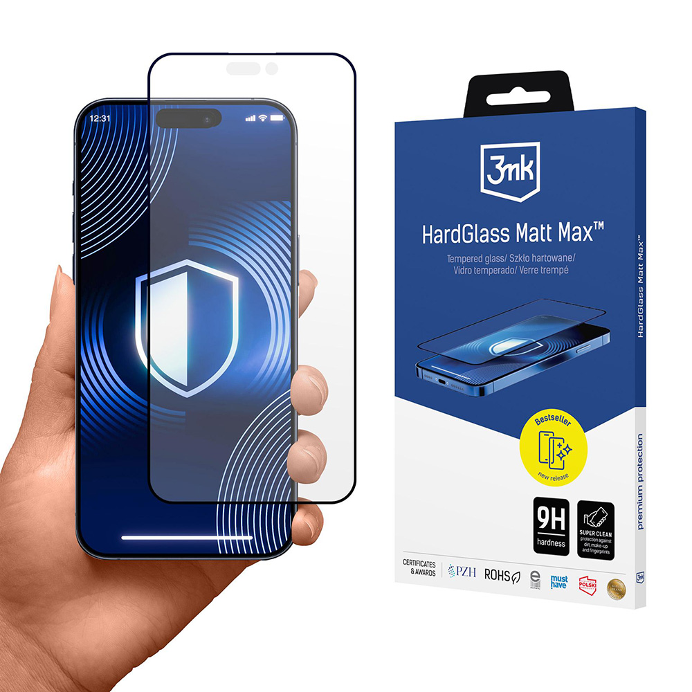 Калъф за iPhone 17 Pro Max - 3mk HardGlass Matt Matt Max Tempered Screen Protector - Черен