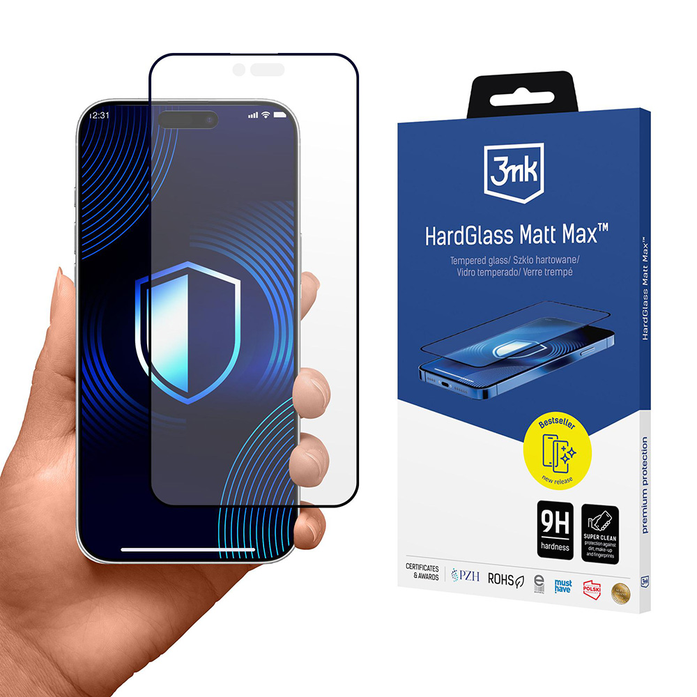 Калъф за iPhone 17 Air - 3mk HardGlass Matt Matt Max Tempered Screen Protector - Черен