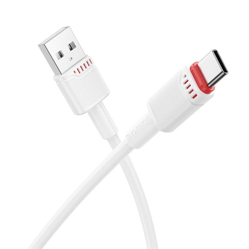 Премиум кабел за зареждане, USB към USB-C, 3A, 1m - Borofone Beneficio (BX110) - Бял