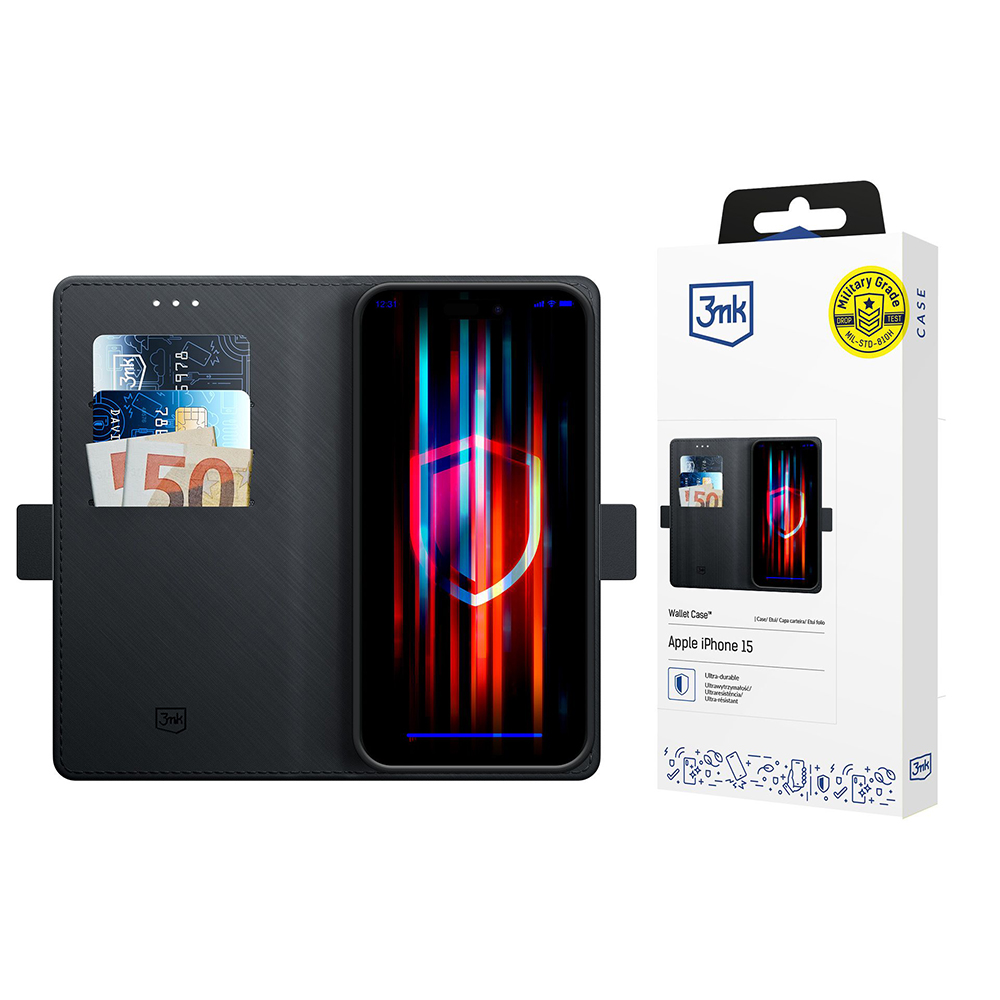 Калъф за iPhone 15 - 3mk Wallet Case- Черен