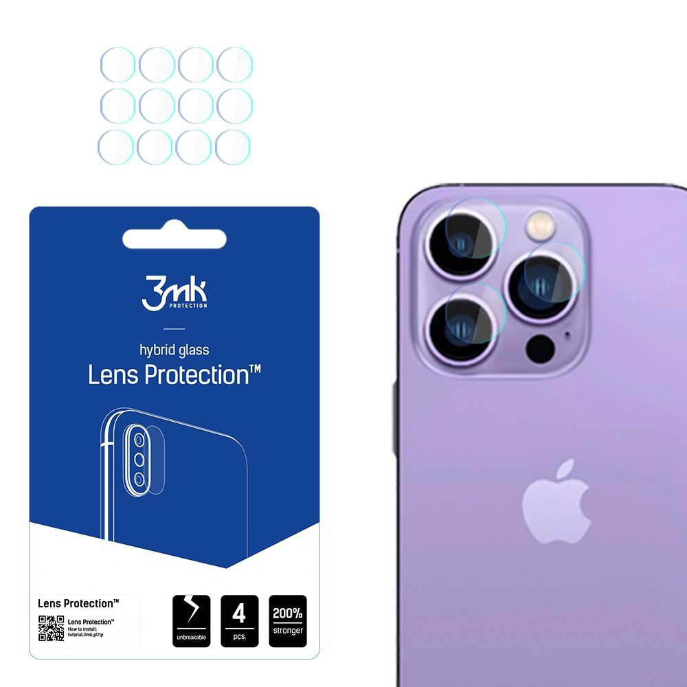 Калъф за iPhone 14 Pro Max / iPhone 14 Pro (комплект 4) - 3mk защита на обектива - Прозрачен