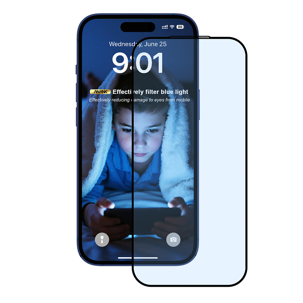 Калъф за iPhone 17 Pro Max - ANANK 2.5D 5X подсилен протектор против синя светлина - Черен