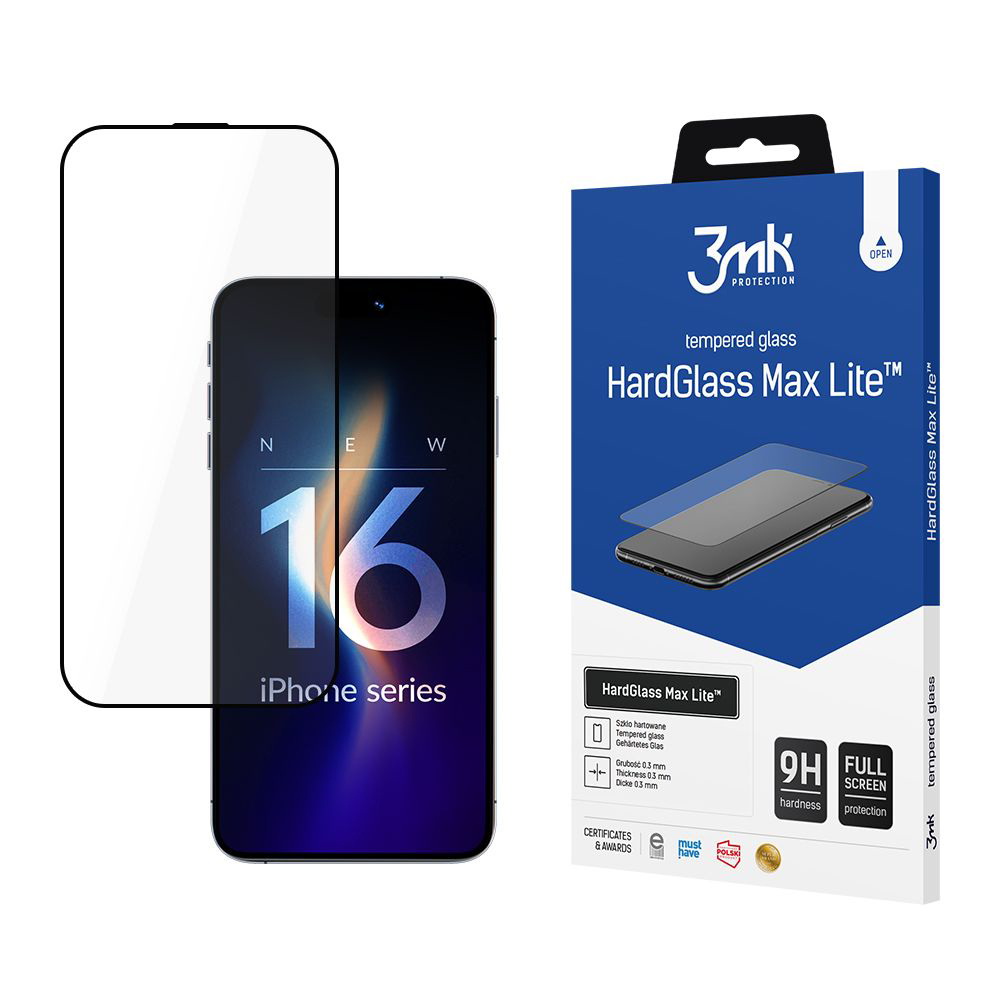 Калъф за iPhone 16 Pro Max - 3mk HardGlass Max Lite Скрийн протектор - Черен