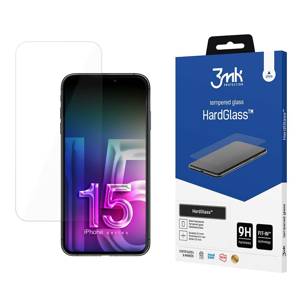 Калъф за iPhone 15 - 3mk HardGlass Tempered Screen Protector - Прозрачен