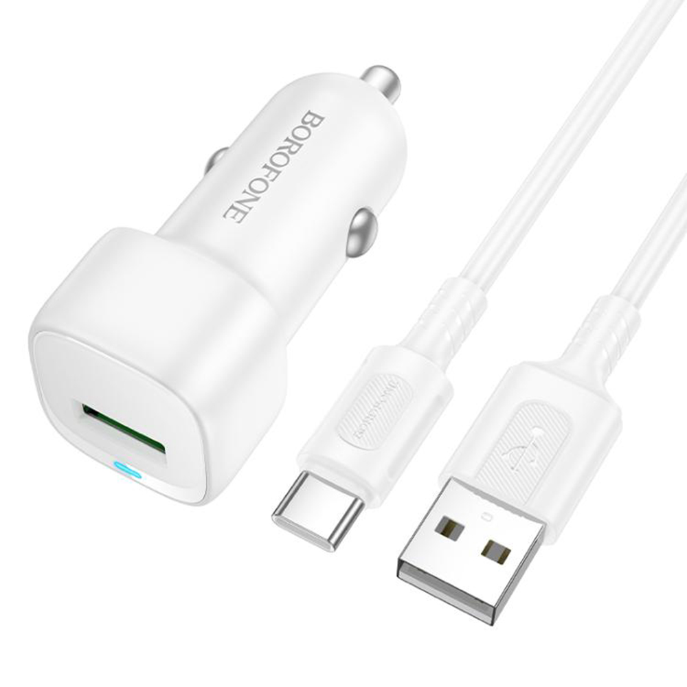 Зарядно за кола, USB, 18 W, USB-A/C кабел - Borofone Cloud (BZ34) - Бял