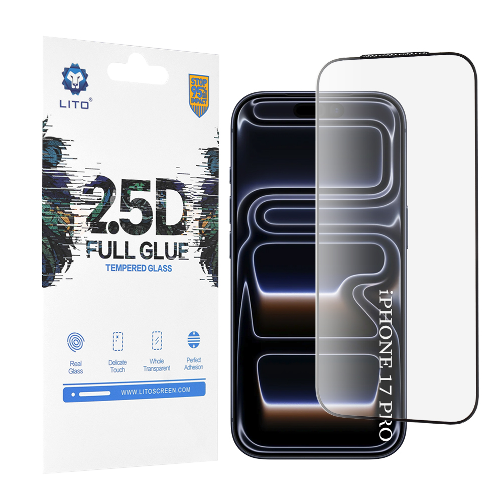 Скрийн протектор за iPhone 17 Pro / iPhone 18 Pro - Lito 2.5D FullGlue Glass - Черен