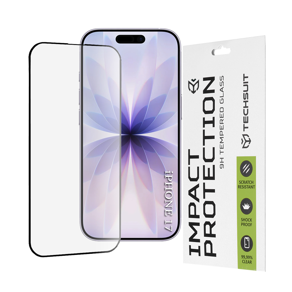 Калъф за iPhone 17 / iPhone 16 Pro - Techsuit 111D Full Cover / Full Glue Glass - Черен