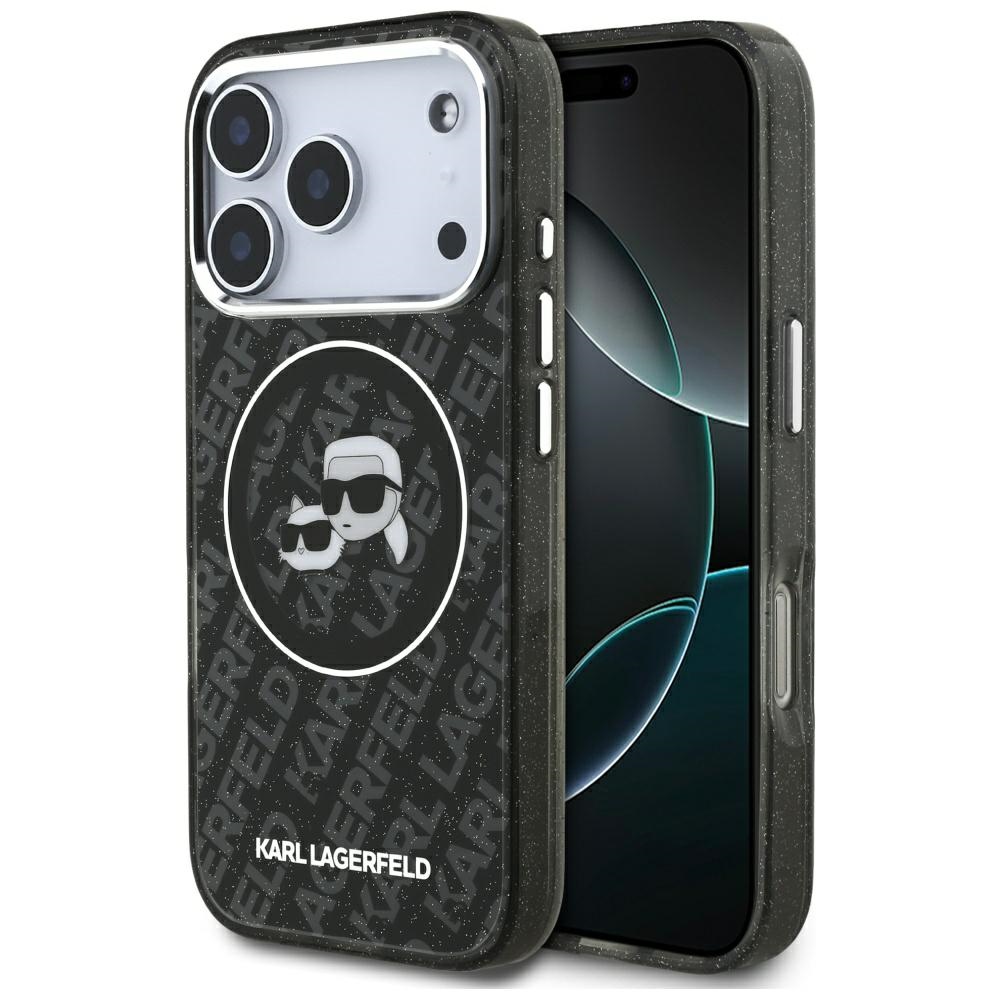Калъф за iPhone 17 Pro - Karl Lagerfeld Glitter MagSafe (KLHMP17LHHMMKBKKCHOK) - Черен Karl&Choupette Head