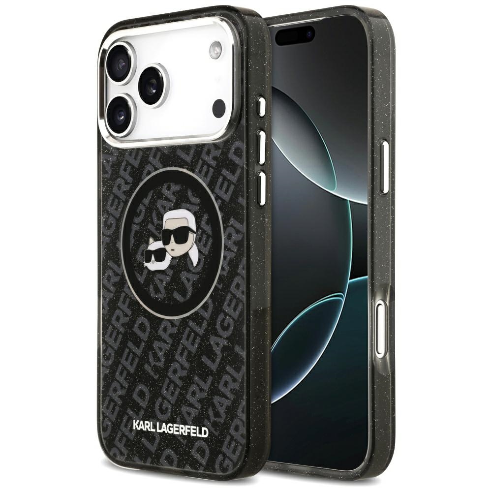 Калъф за iPhone 17 Pro Max - Karl Lagerfeld Glitter MagSafe (KLHMP17XHMKBKKCHOK) - Черен Karl&Choupette Head