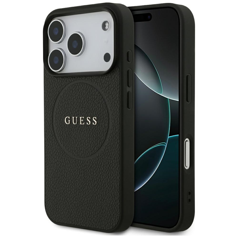 Калъф за iPhone 17 Pro Max - Guess Grained Златист Ring MagSafe (GUHMP17XPGHSMMMMK) - Черен