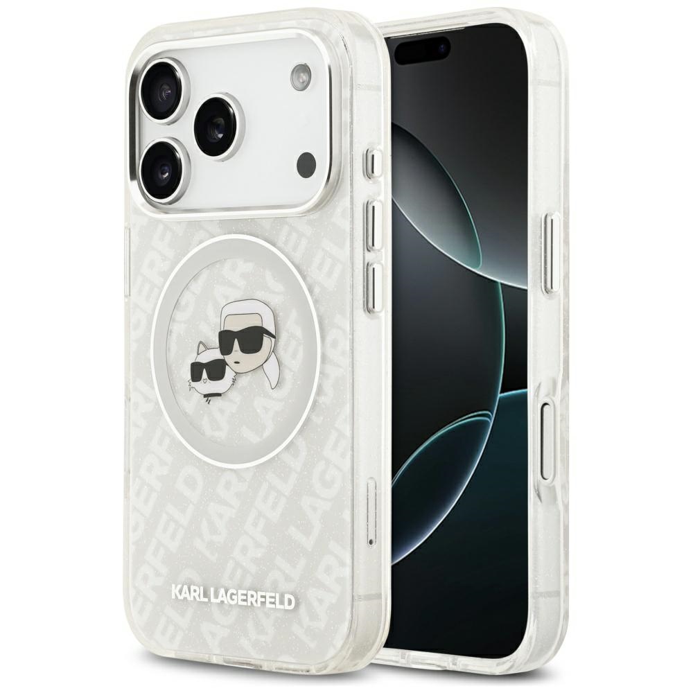 Калъф за iPhone 17 Pro - Karl Lagerfeld Glitter MagSafe (KLHMP17LHHMMKBKCHOG) - Бял Karl&Choupette Head