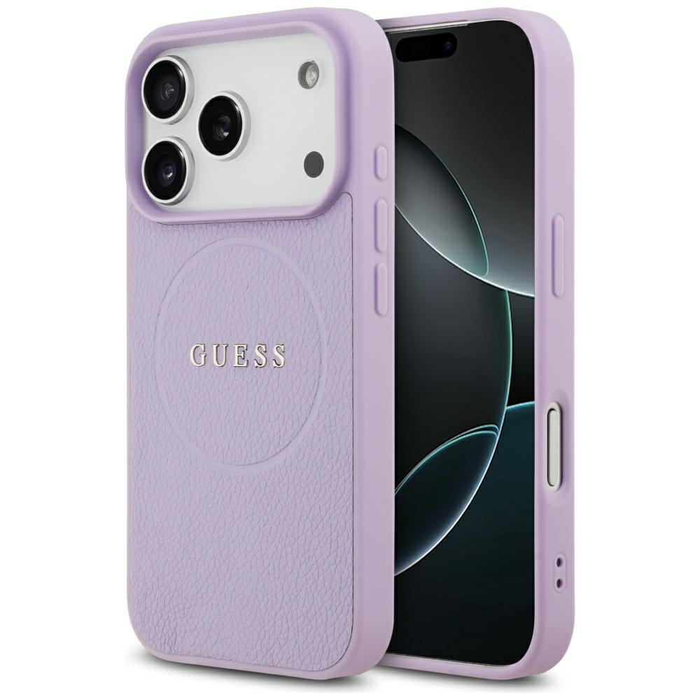 Калъф за iPhone 17 Pro - Guess Grained Златист Ring MagSafe (GUHMP17LPGHSMMU) - Лилав