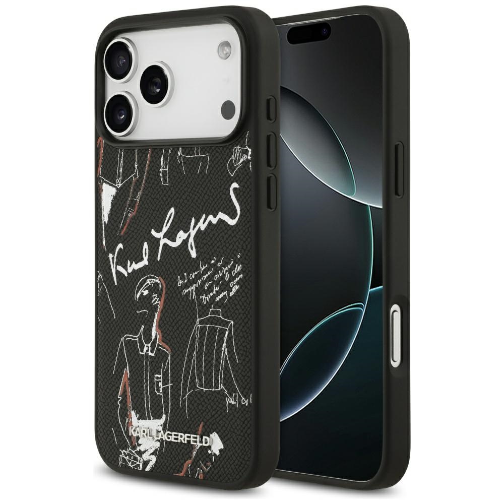 Калъф за IPhone 17 Pro Max - Karl Lagerfeld Hardcase Grained Pattern Grained Logo (KLHMP17XPGGRMPK) - Черен