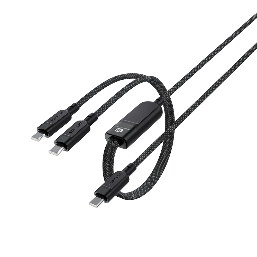 Кабел за зареждане Type-C към 2x Type-C, 100W, 20V/5A, 480Mb/s, 1.2m, Бързо зареждане- Acefast (C5-11) - Черен
