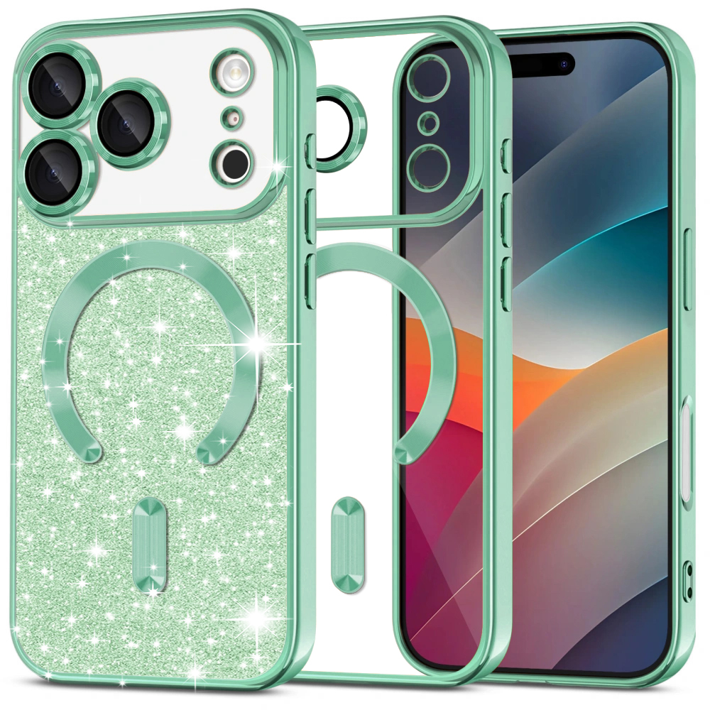 Калъф за iPhone 17 Pro Max - Techsuit Luxury Glitter MagSafe - Светлозелен