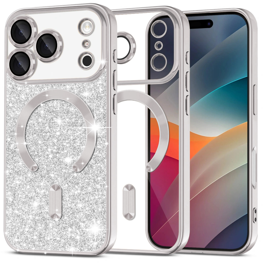 Калъф за iPhone 17 Pro Max - Techsuit Luxury Glitter MagSafe - Сребрист