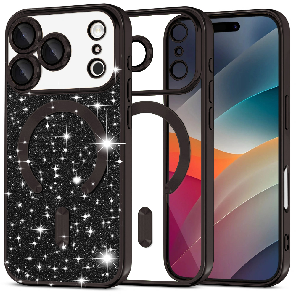 Калъф за iPhone 17 Pro Max - Techsuit Luxury Glitter MagSafe - Черен