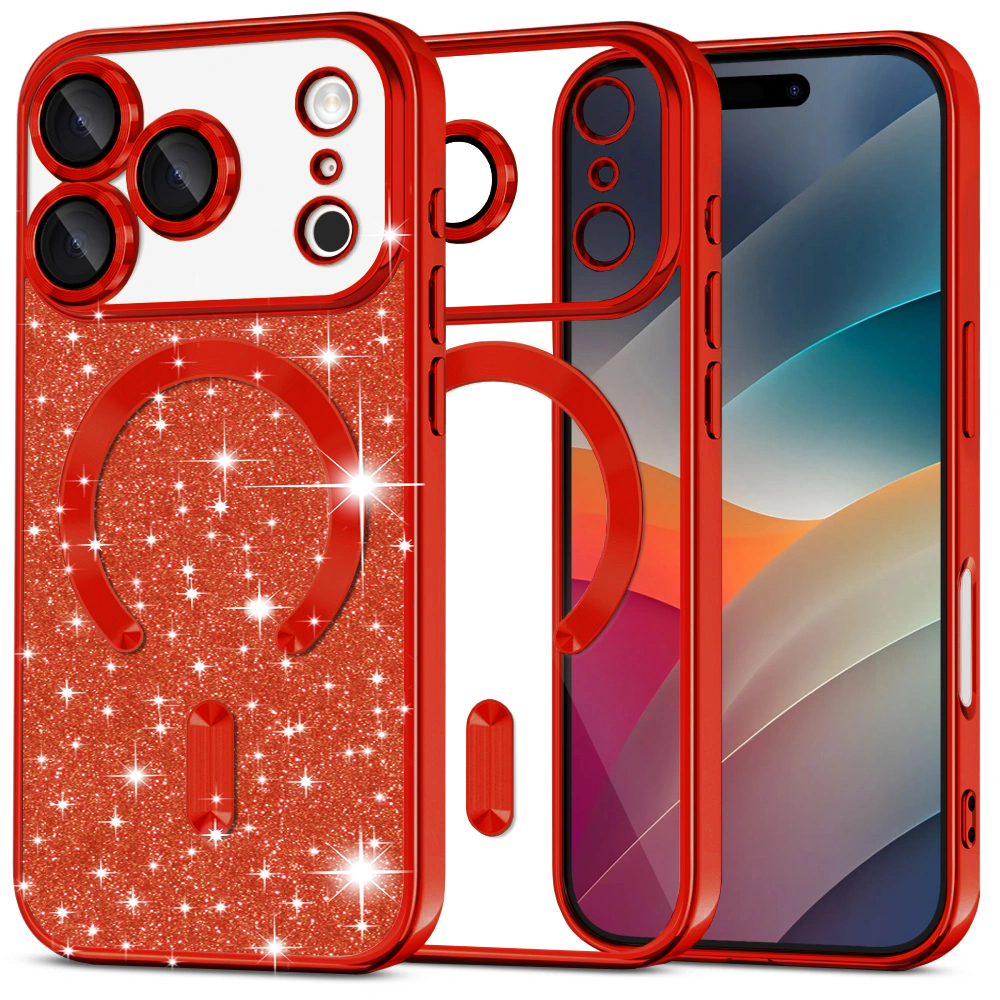 Калъф за iPhone 17 Pro - Techsuit Luxury Glitter MagSafe - Червен