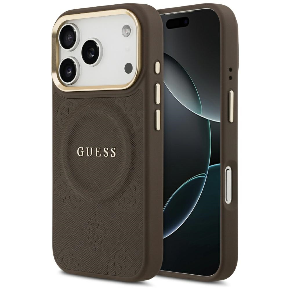 Калъф за iPhone 17 Pro - Guess Peony Hot Stamp MagSafe (GUHMP17LPSAMSECW) - Кафяв