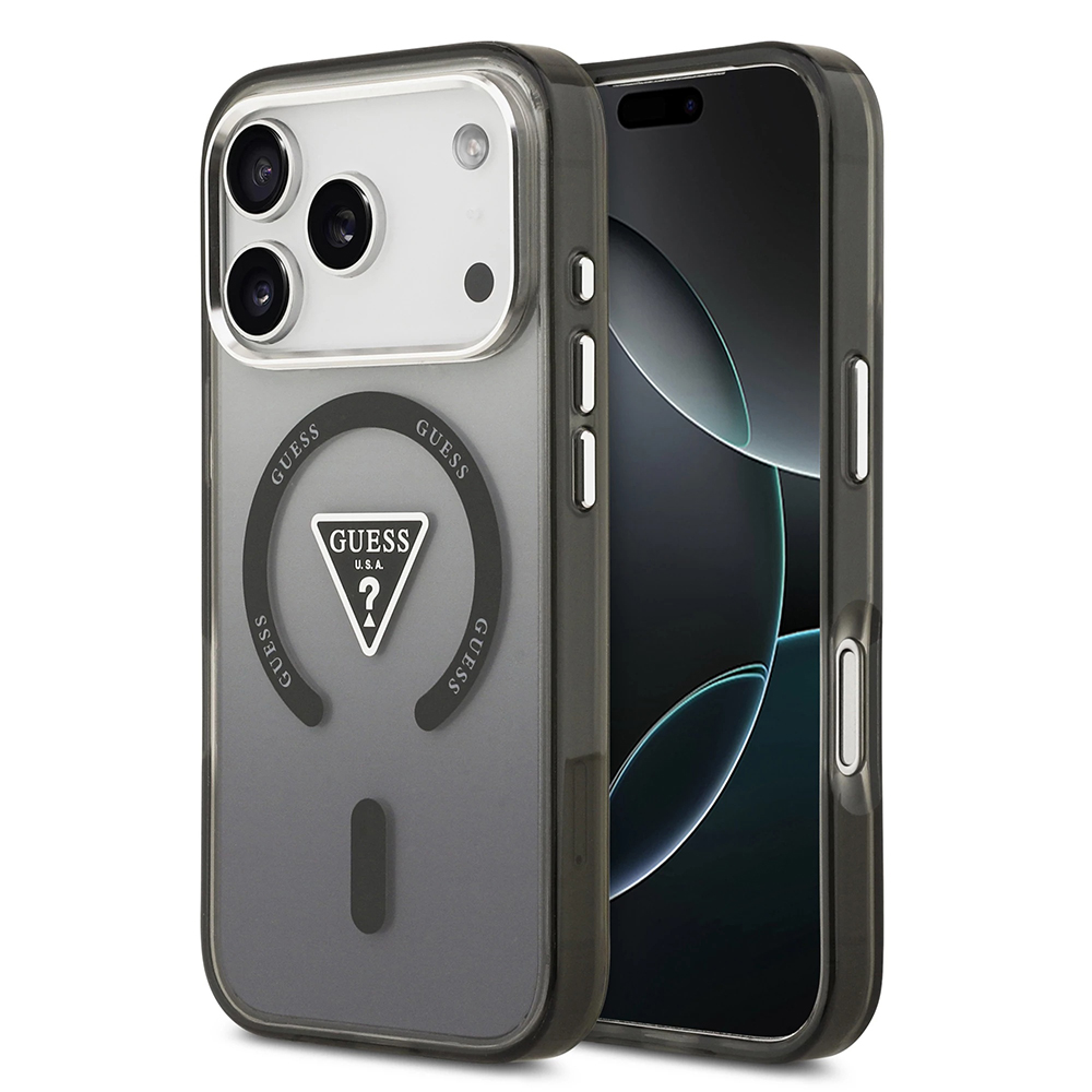 Калъф за iPhone 17 Pro Max - Guess IML Gradient Triangle Logo MagSafe (GUHMP17XHGTMLCGGK) - Черен