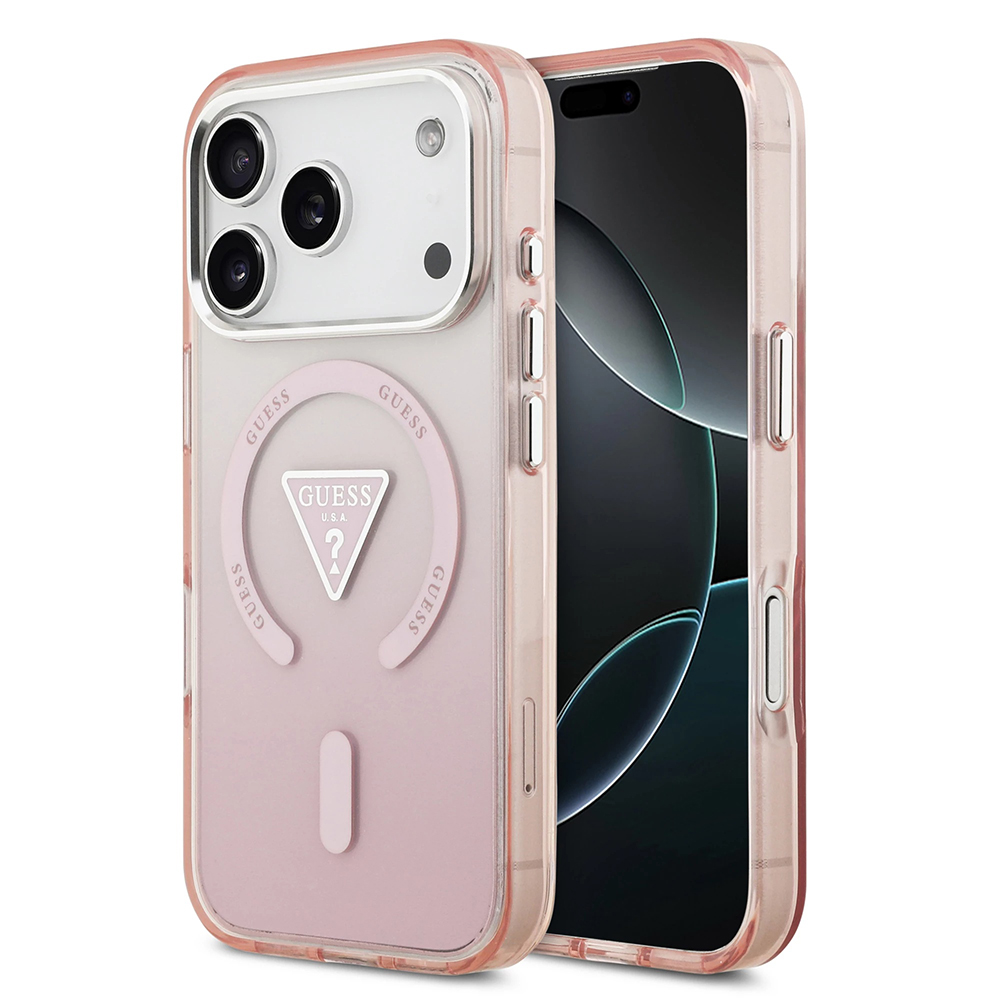 Калъф за iPhone 17 Pro - Guess IML Gradient Triangle Logo MagSafe (GUHMP17LHGTMLCGP) - Розов