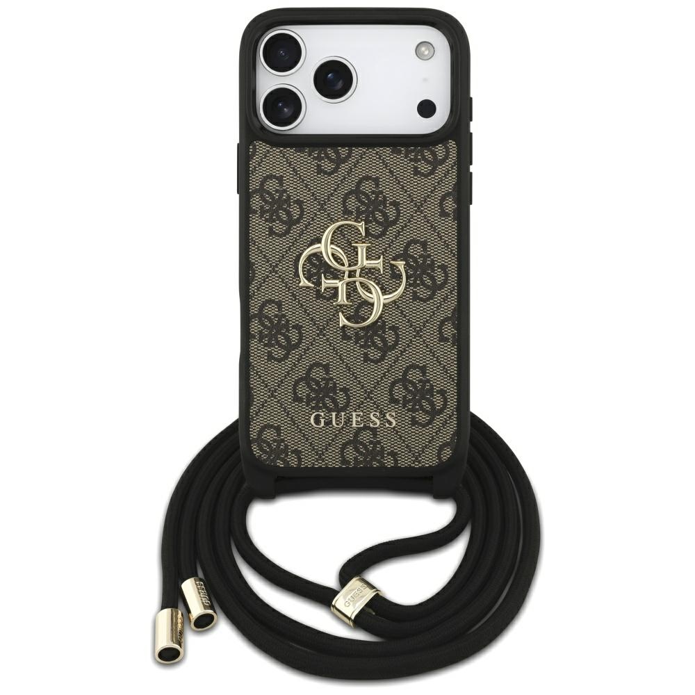 Калъф за iPhone 17 Pro Max - Guess Hardcase 4G CBDY Big Logo with Cord Strap (GUHCP17XP4GMGCRW) - Кафяв