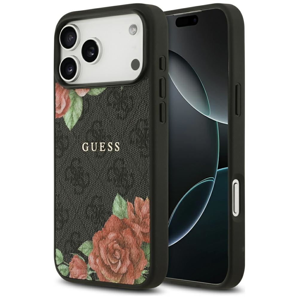 Калъф за iPhone 17 Pro - Guess Hardcase 4G Flowers Print MagSafe (GUHMP17LP4ROPEMCK) - Черен