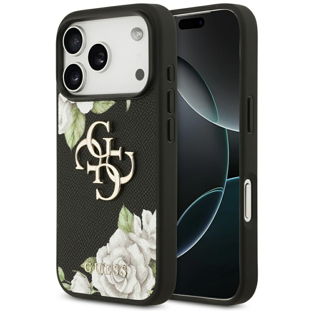 Калъф за iPhone 17 Pro Max - Guess Hardcase 4G Grained Roses Big Logo (GUHCP17XPGPGROP4MK) - Черен