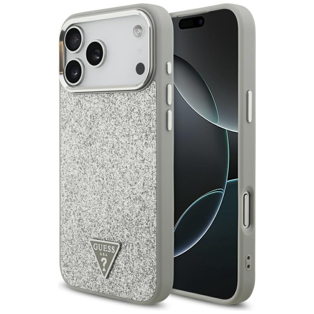 Калъф за iPhone 17 Pro - Guess Glitter Triangle Logo MagSafe (GUHMP17LPFGGTSCMS) - Сребрист