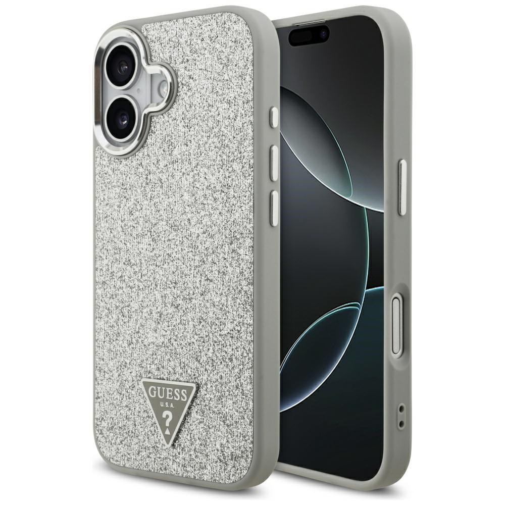 Калъф за iPhone 17 - Guess Glitter Triangle Logo MagSafe (GUHMP17SPFGGTSCMS) - Сребрист