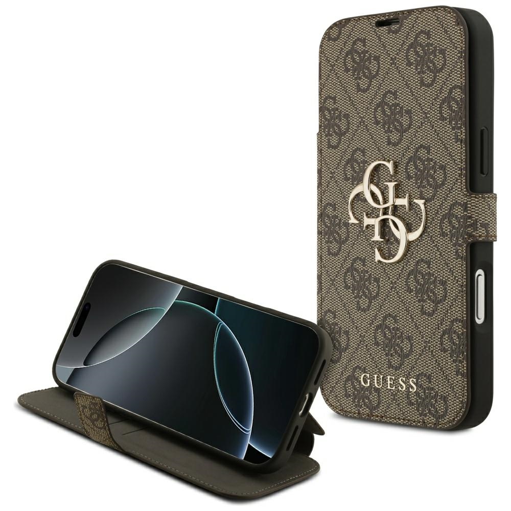 Калъф за iPhone 17 Pro - Guess Book 4G метално лого (GUBKP17L4GMGBR) - Кафяв