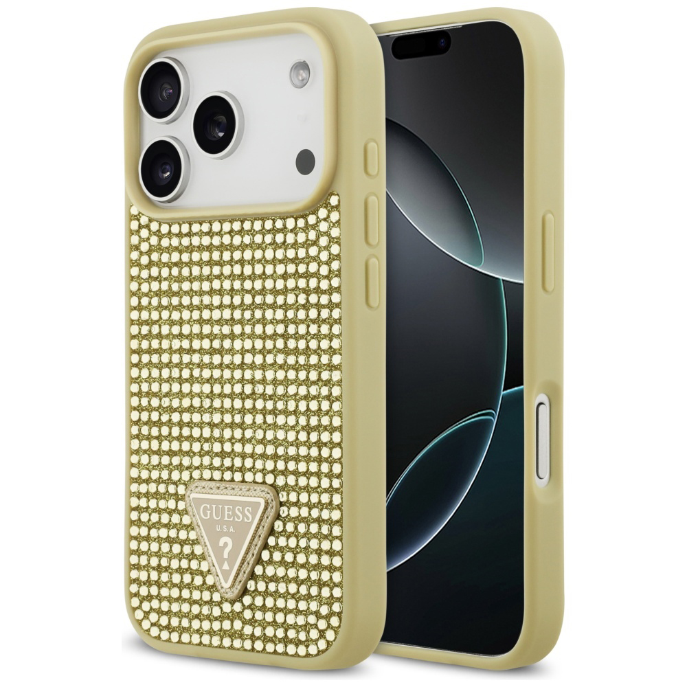Калъф за iPhone 17 Pro - лого Guess Rhinestone Triangle (GUHCP17LHDGTPD) - златен