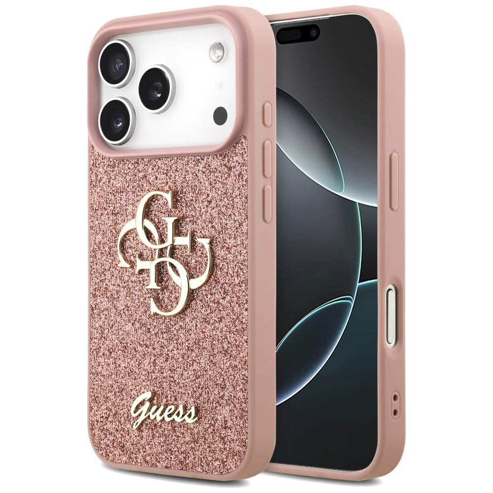 Калъф за iPhone 17 Pro Max - Guess Fixed Glitter Big 4G (GUHCP17XHG4SGP) - Розов