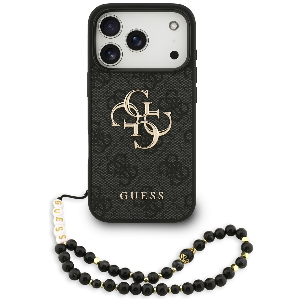 Калъф за iPhone 17 Pro - Guess Hardcase 4G Classic Classic Logo with Strap (GUHCP17LP4GMGSK) - Черен