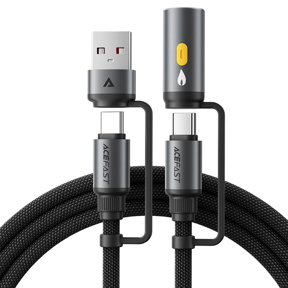 Многофункционален 4в1 USB/USB-C към Type-C/автоматичен USB кабел, 60W, 3A - Acefast (J6) - Черен