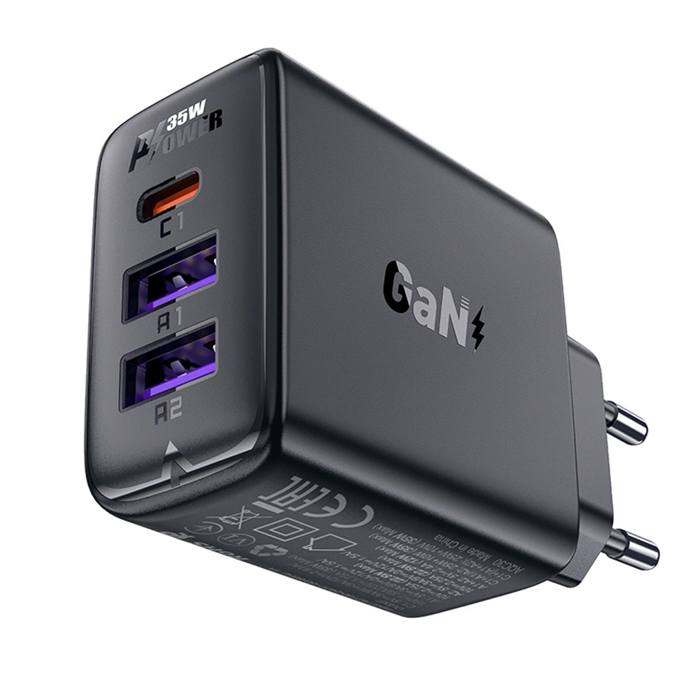 Зарядно за Priza, 2x USB, Type-C, PD35W, Fast Charging - Acefast (A57) - Черен