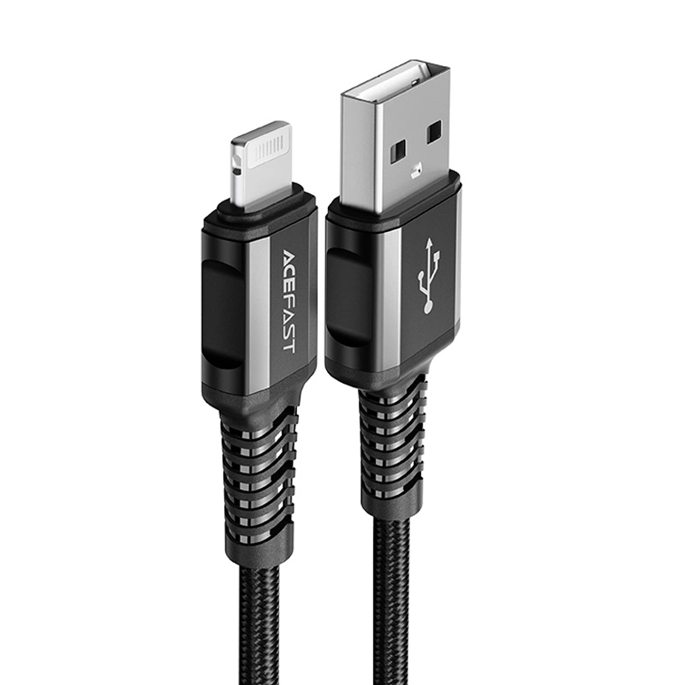 USB към Lightning захранващ кабел, 2,4 A, бързо зареждане, MFi сертификат, 1,2 м - Acefast (C1-02) - Черен