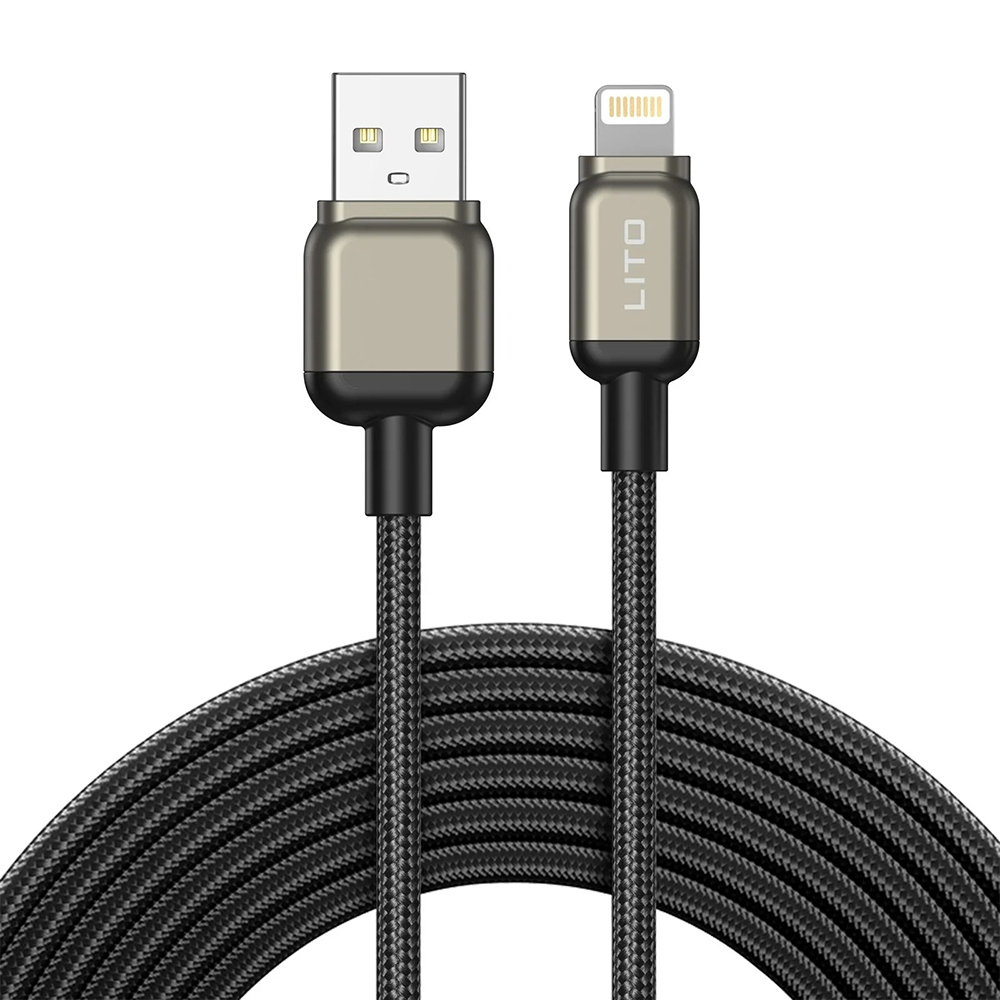 Кабел за данни с USB и жакове за iPhone, 1 м - Lito (LD17) - Черен