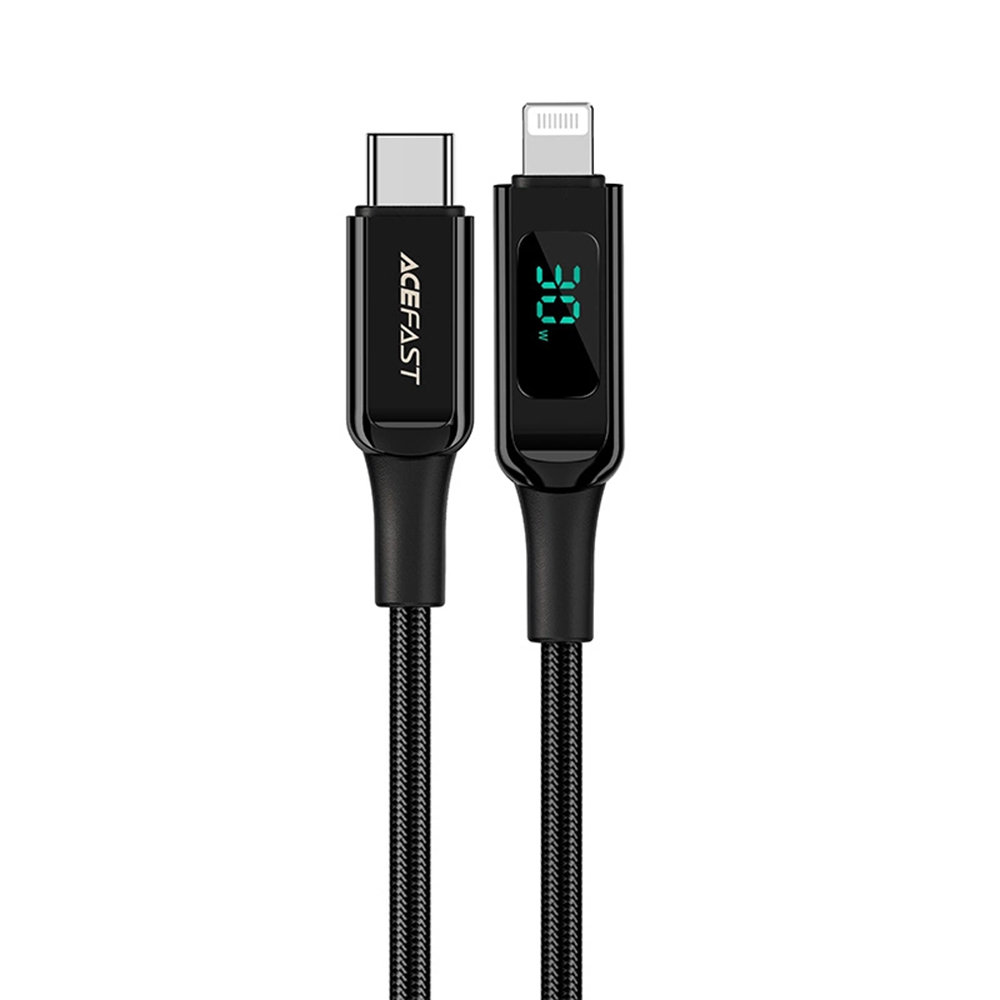 Кабел за данни Type-C към Lightning, бързо зареждане, 3A, LED дисплей, 1,2 м - Acefast (C6-01) - Черен